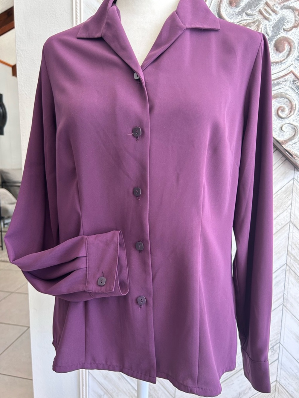 Laura Scott Button Up Blouse, Purple, Size 8P